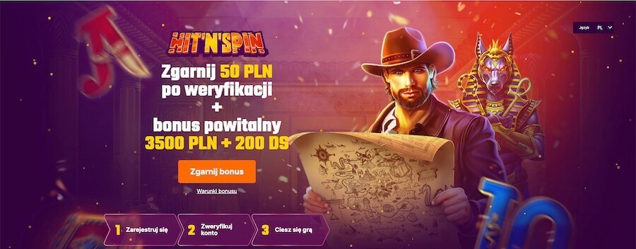 50 PLN bez depozytu za weryfikację w Hit'n'Spin