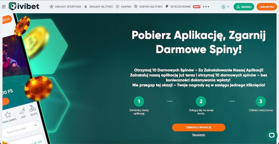 Pobierz aplikację mobilną i odbierz 10 darmowych spinów bez depozytu