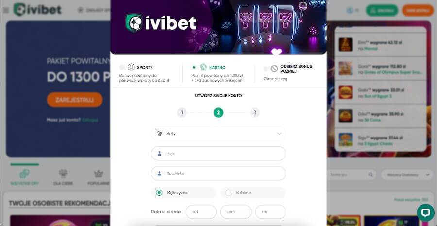 Rejestracja konta w Ivibet