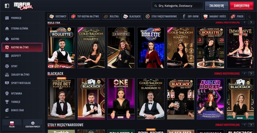 Gry na żywo w kasynie Mafia Casino