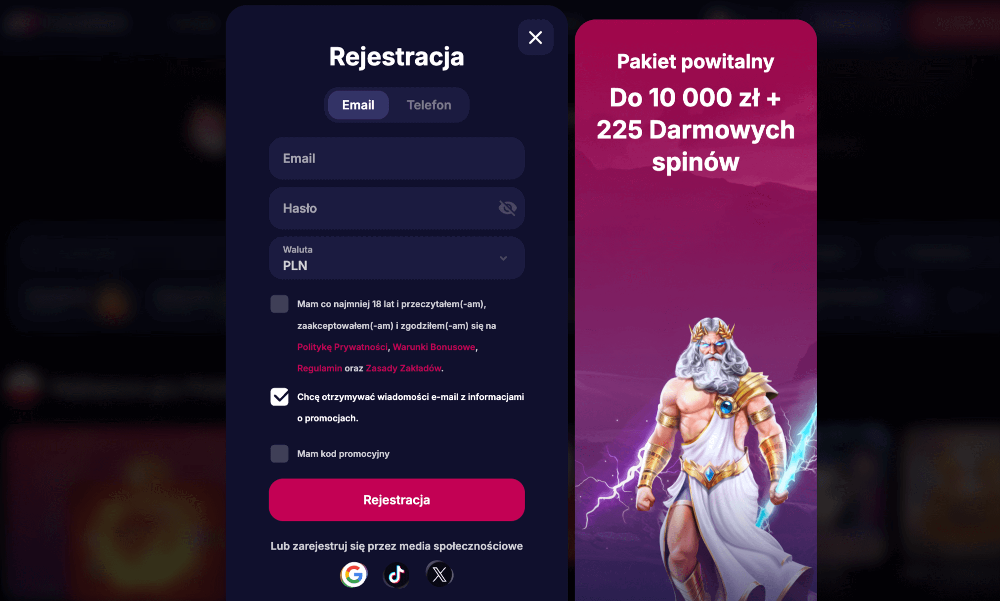 Rejestracja w NVcasino