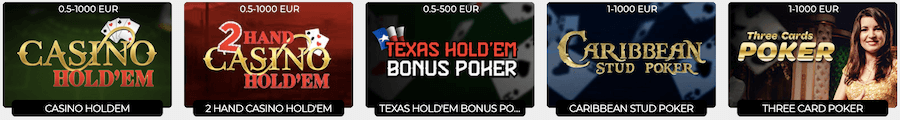 Wybór stołów pokerowych w Energy Casino