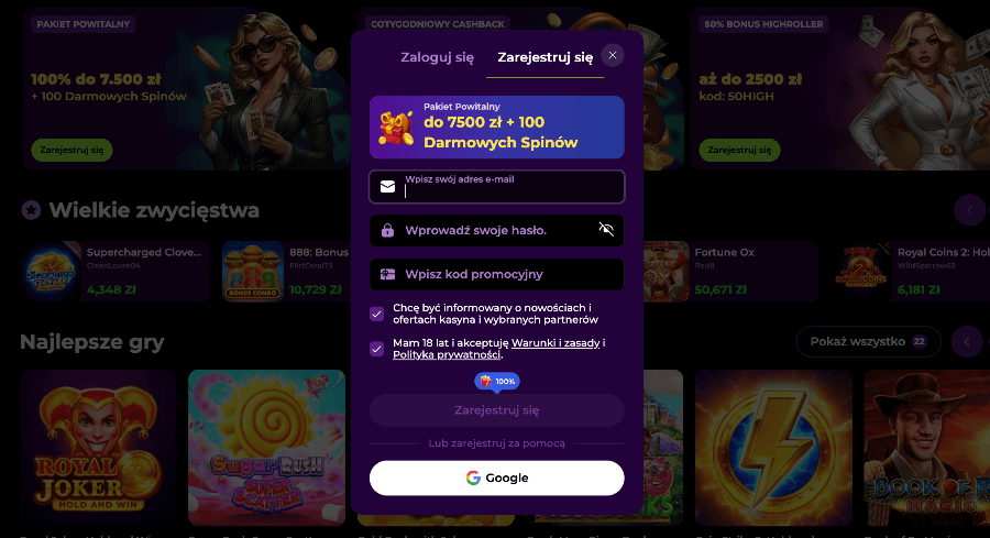 Rejestracja konta w kasynie Spinmama