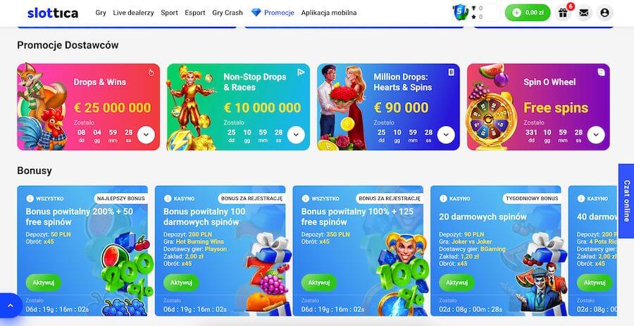Promocje dostępne w kasynie Slottica