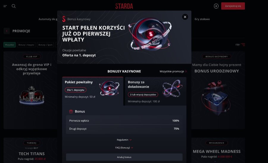 Bonus powitalny w Starda z darmowymi spinami