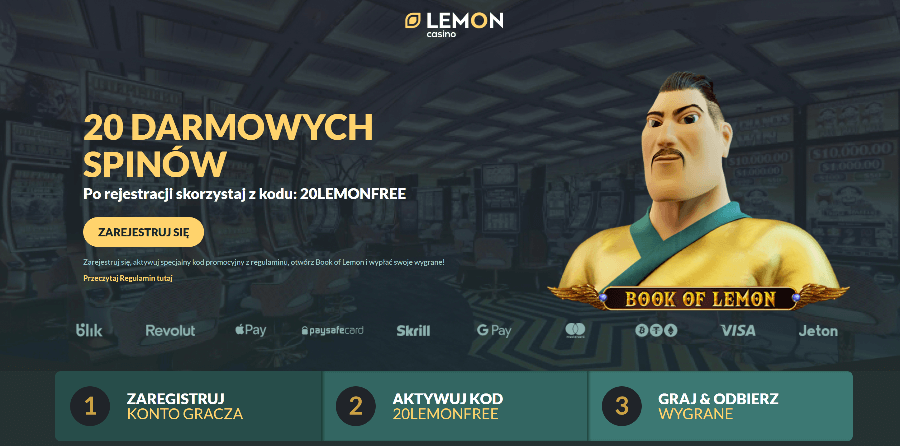 20 darmowych spinów bez depozytu za rejestrację w Lemon Casino