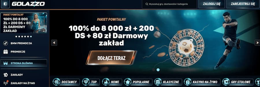Pakiet powitalny Golazzo podczas testu