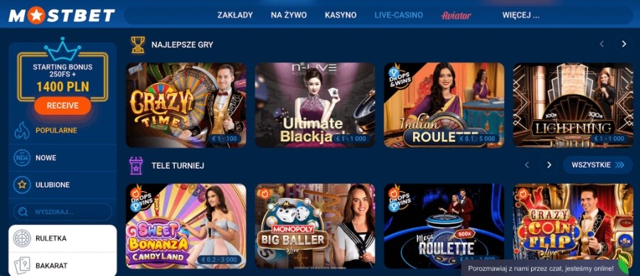 Mostbet gry na żywo