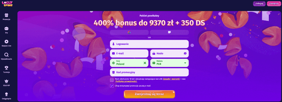 Lolly Spins bonus na start