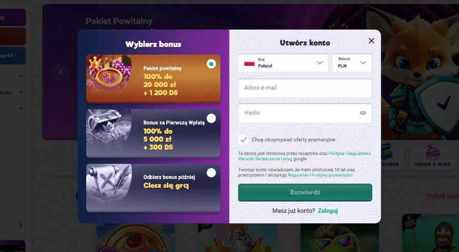 Rejestracja konta w Safecasino